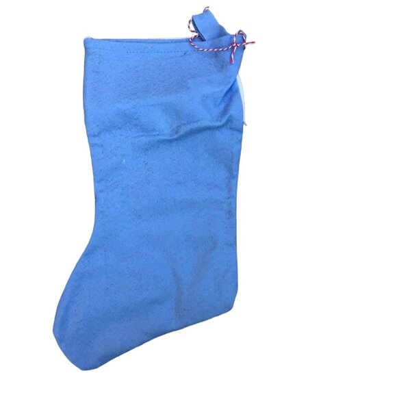 BLUE/WHITE SNOWMAN CHRISTMAS STOCKING "BOBBY" EMBELLISHED ON TOP SIZE-16" - Picture 4 of 4